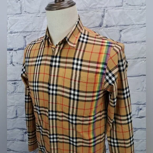 Burberry Men's Button Up Shirt Nova Check Rainbow Pride Italy Small